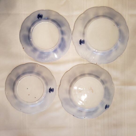 Antique Johnson Bros Normandy Flow Blue Plates x 4 - Picture 7 of 8